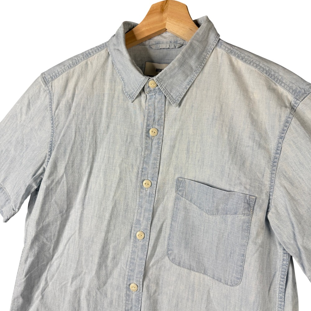 Buck Mason Draped Linen Short Sleeve Chambray Shirt Blue Cotton XS BM13035.208